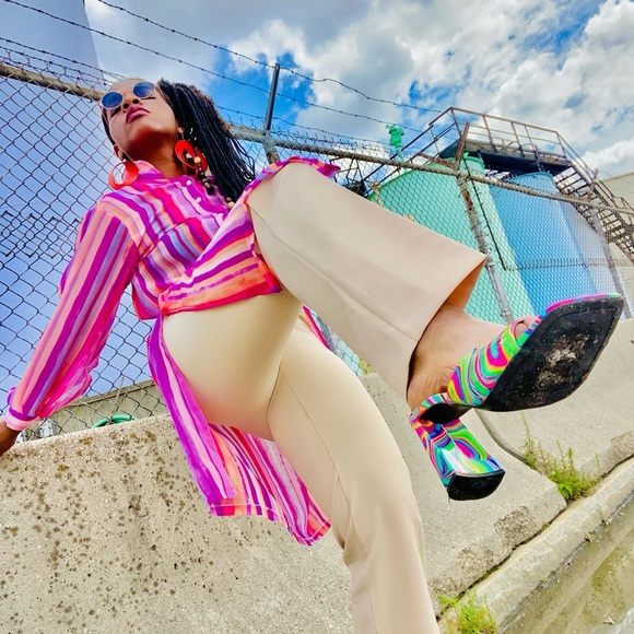 Vibrant Pink Striped Women's Swim Cover-Up - Picture 4 of 5